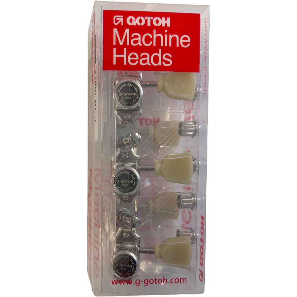 Gotoh SD90 Series Magnum Lock Electric Guitar Tuning Machines Nickel Finish 3+3 with Vintage Green Keystone Buttons — view 5