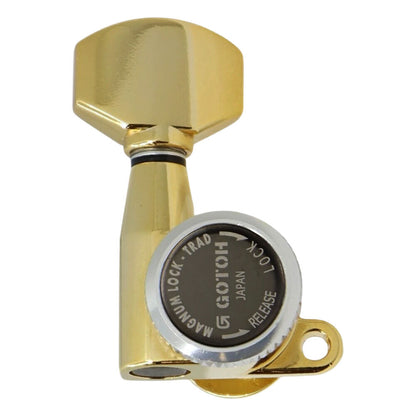 Gotoh SG381 Magnum Lock Traditional Series Gold Tuning Machines - 6 Inline with Staggered Height Posts and 16:1 Gear Ratio