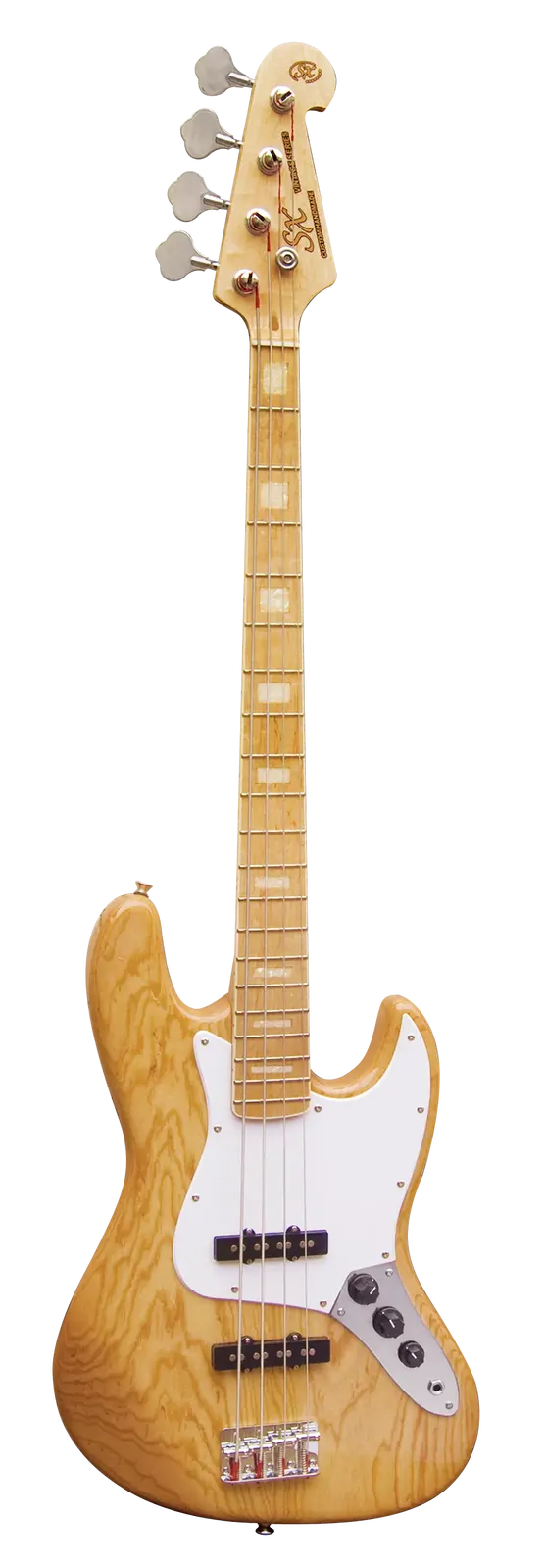 Essex JB Style Bass Guitar Natural Gloss with White Pickguard - Ash Series