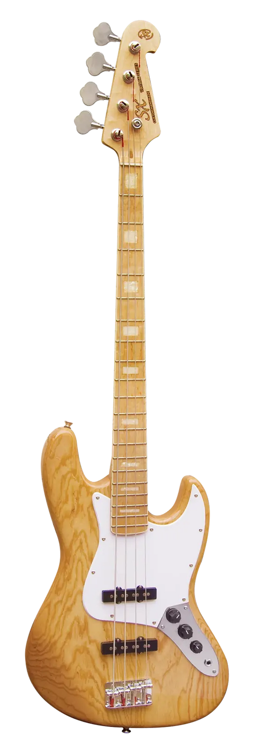 Essex JB Style Bass Guitar Natural Gloss with White Pickguard - Ash Series