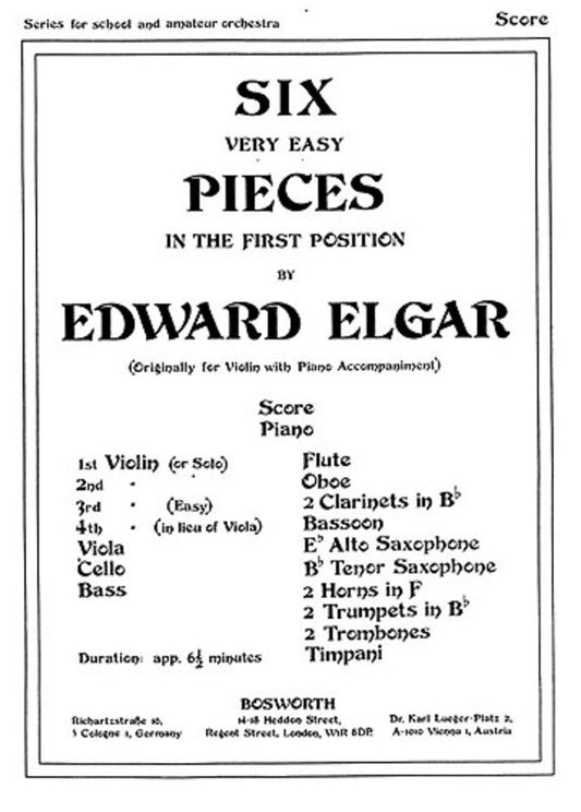 Elgar - 6 Very Easy Pieces Op 22 Orchestra Score/Parts Book