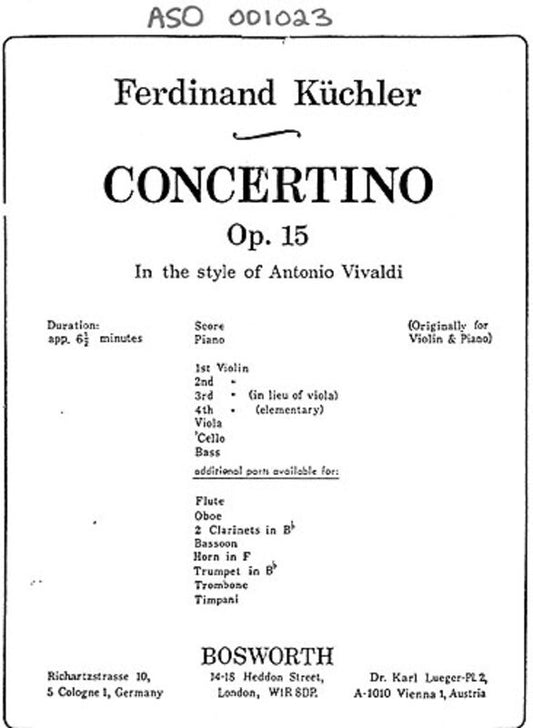 Kuchler - Concertino D Op 15 Orchestra Score/Parts Book