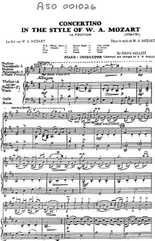 Concertino In Style Of Mozart Orchestra Score/Parts