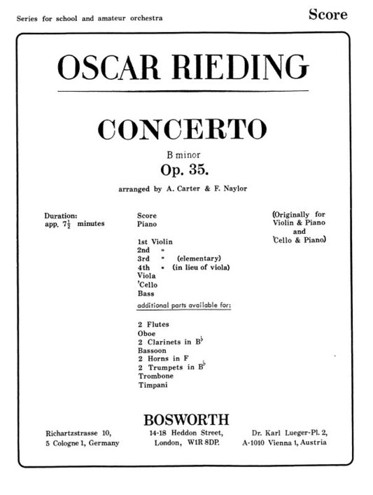 Rieding - Concerto B Min Op 35 Orchestra Score/Parts Book