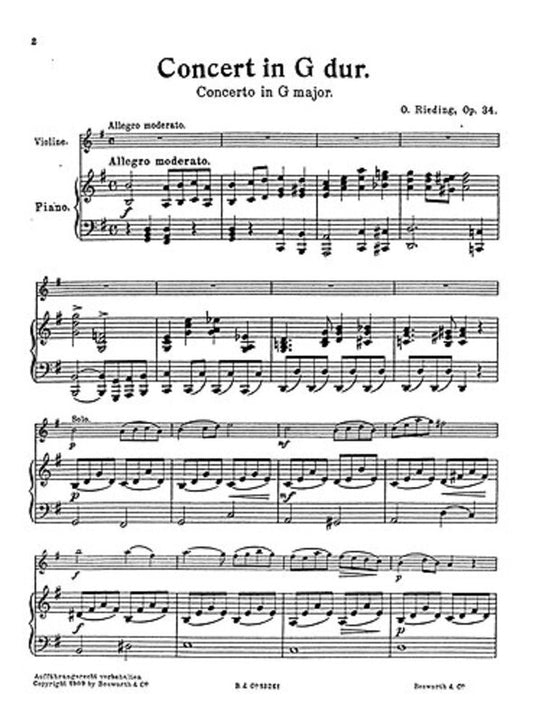 Rieding - Concerto G Maj Op 34 Violin/So Score/Parts Book