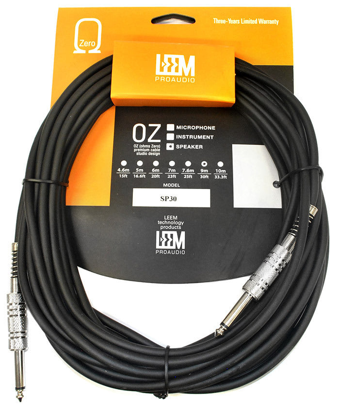 Leem 30ft Speaker Cable with 1/4" Straight TS Connectors