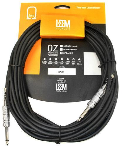 Leem 30ft Speaker Cable with 1/4" Straight TS Connectors
