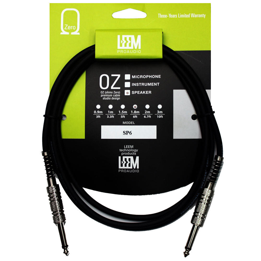 Leem 6ft Speaker Cable with 1/4" Straight TS Connectors