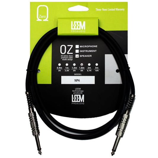 Leem 6ft Speaker Cable with 1/4" Straight TS Connectors