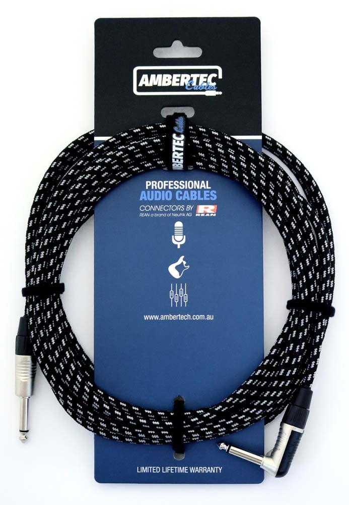 Guitar cable REAN connectors straight/right angle vintage b/w cloth 6m