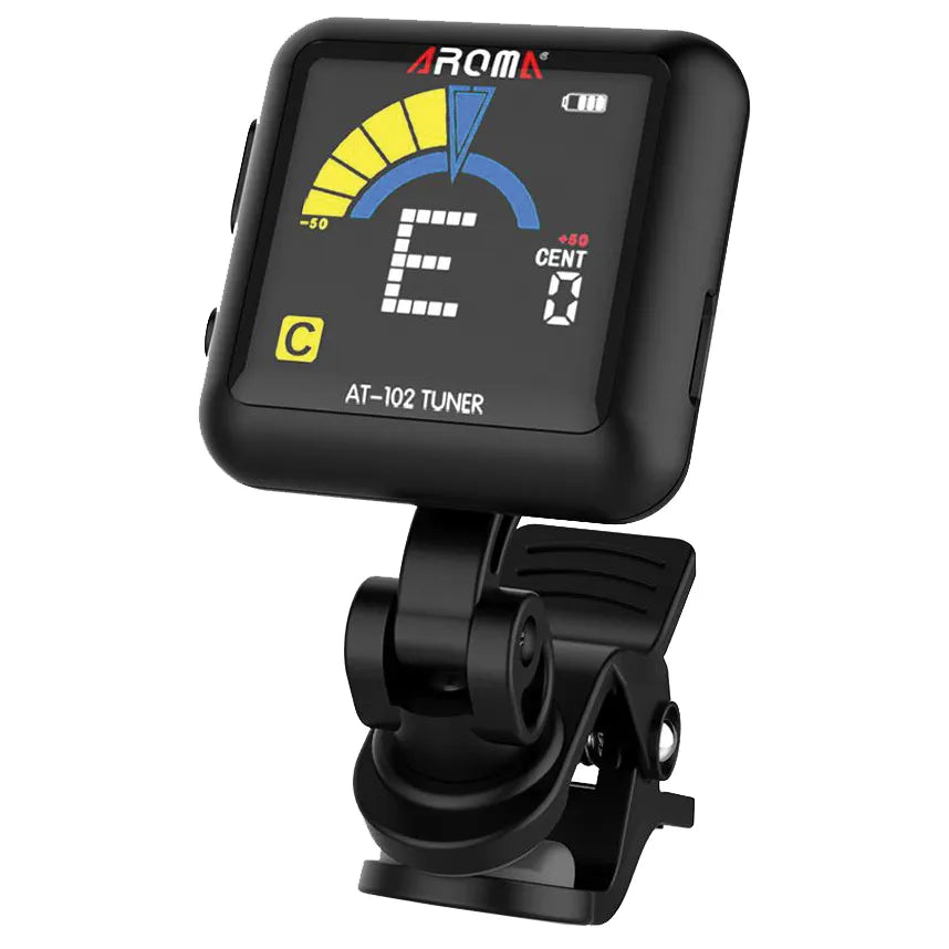 Aroma Rechargeable Clip-on Tuner Black [AT102BK] - Advanced Chip Technology, High-brightness Color Screen, Suitable for Guitar, Ukulele, Violin