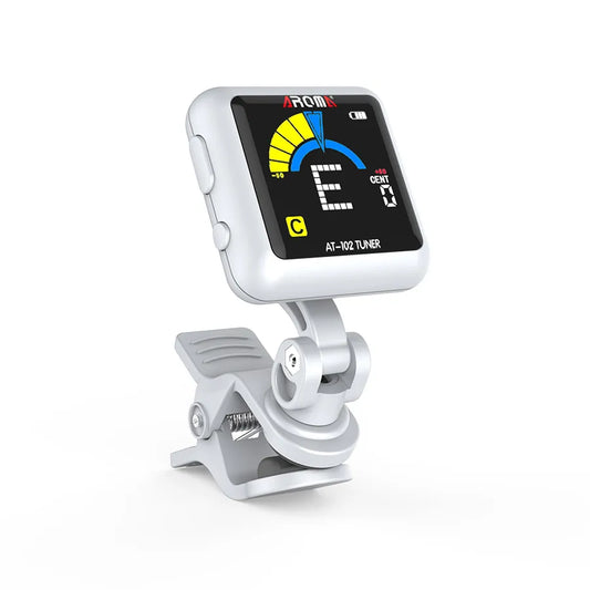 Aroma Rechargeable Clip-on Tuner White [AT102WH] with Advanced Chip Technology and High-Brightness Color Screen for Various Instruments