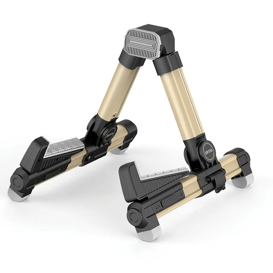 Aroma Gold Ukulele and Violin Stand - Folds Compact, Lightweight Aluminium, Silicon Pads, Eco-Friendly - Available in Black, Silver, Gold, Red