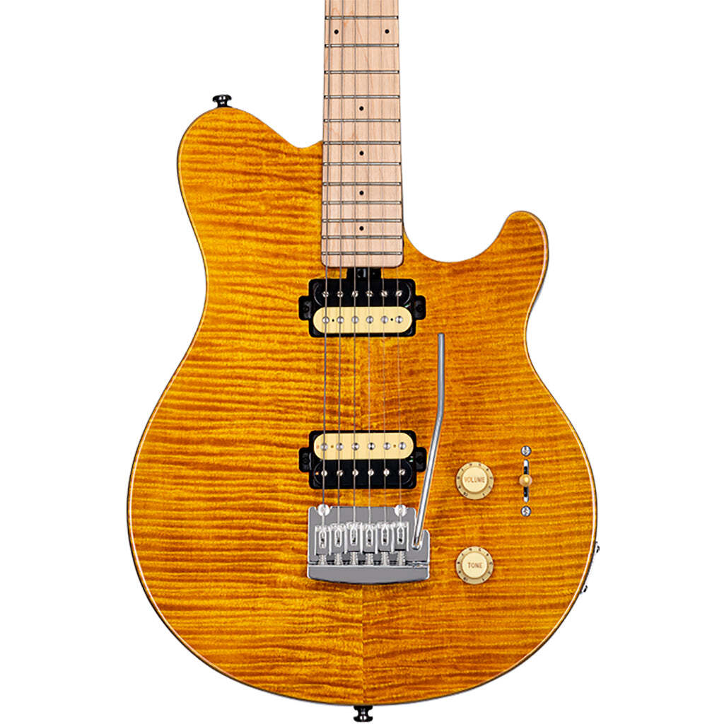 Sterling by Music Man S.U.B. Axis AX3 Flame Maple, Trans Gold Electric Guitar — view 2