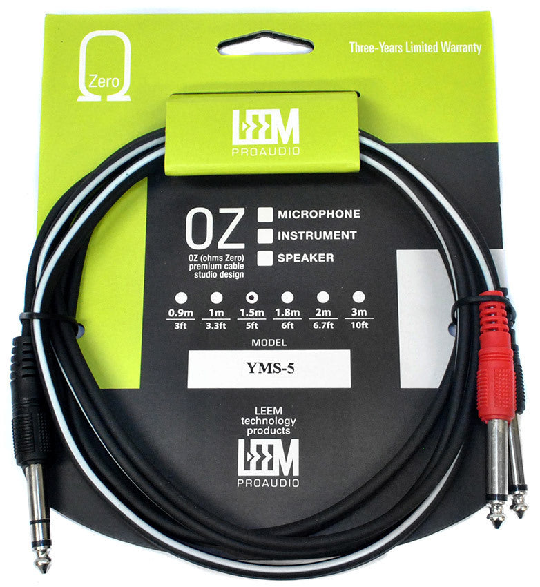 Leem 5ft Y-Cable 1/4" TRS to 2 x 1/4" TS