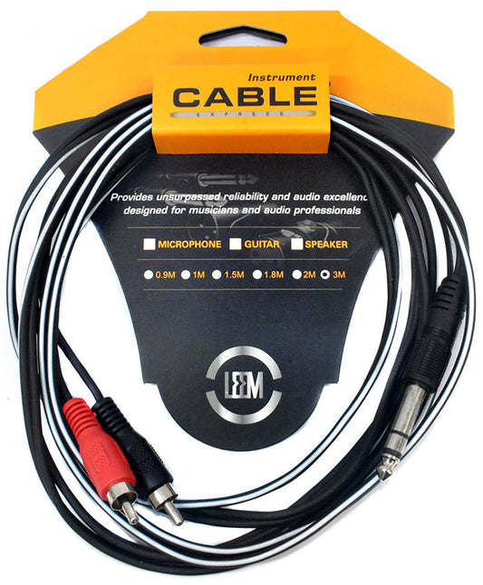 Leem 10ft Y-Cable 1/4" TRS to 2 x RCA Plugs