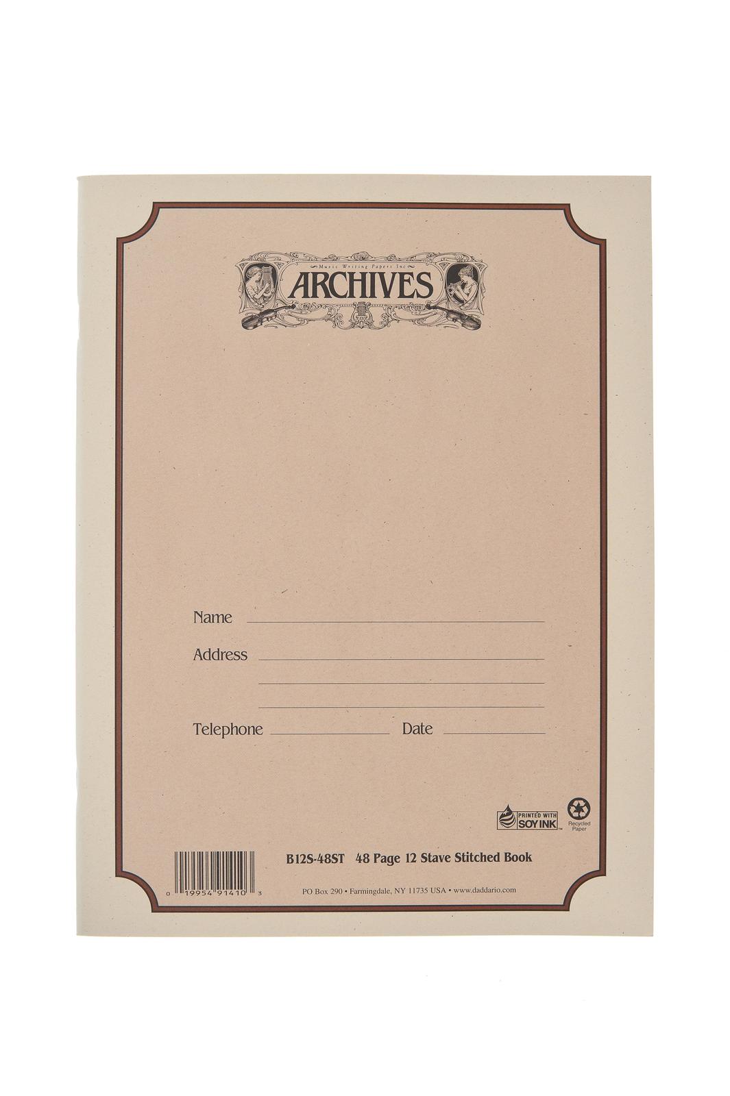 Archives Standard Bound Manuscript Paper Book, 12 Stave, 48 Pages Book