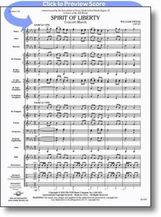 Spirit Of Liberty Concert March Concert Band Score/Parts Book