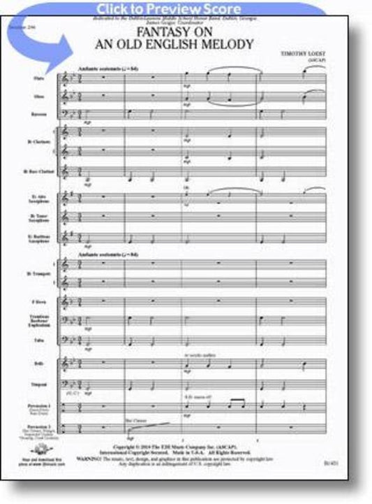 Fantasy On An Old English Melody Concert Band Score/Parts Book