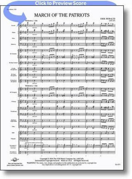 March Of The Patriots Concert Band Score/Parts Book