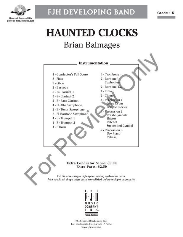 Haunted Clocks Concert Band 1.5 Score/Parts Book