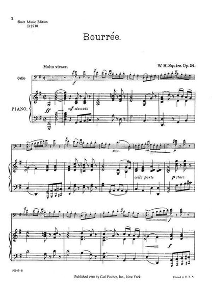 Squire Bourree Op. 24 for Cello and Piano by William Henry Squire, 7 Pages, Publisher: Carl Fischer — view 4