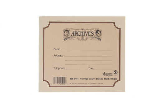 Archives Standard Bound Manuscript Paper Book, 6 Stave, 64 Pages Book
