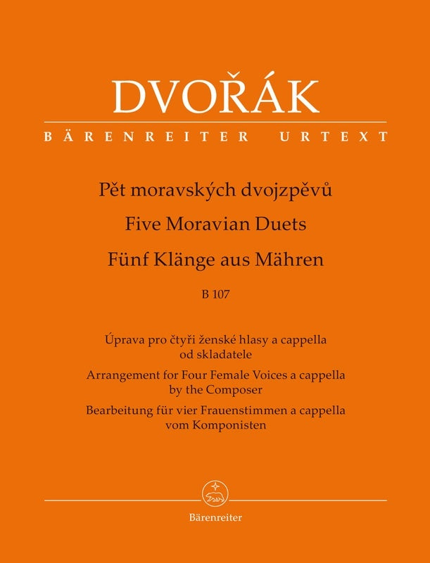 Dvorak - 5 Moravian Duets Ssaa A Cappella Softcover Book