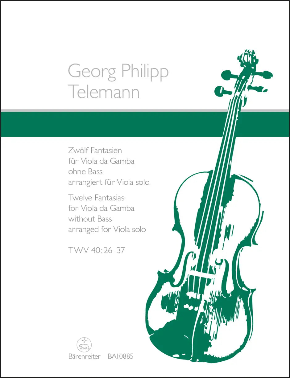 Twelve Fantasias for Viola da Gamba without Bass TWV 40: 26-7 Telemann Viola Solo Barenreiter BA10885