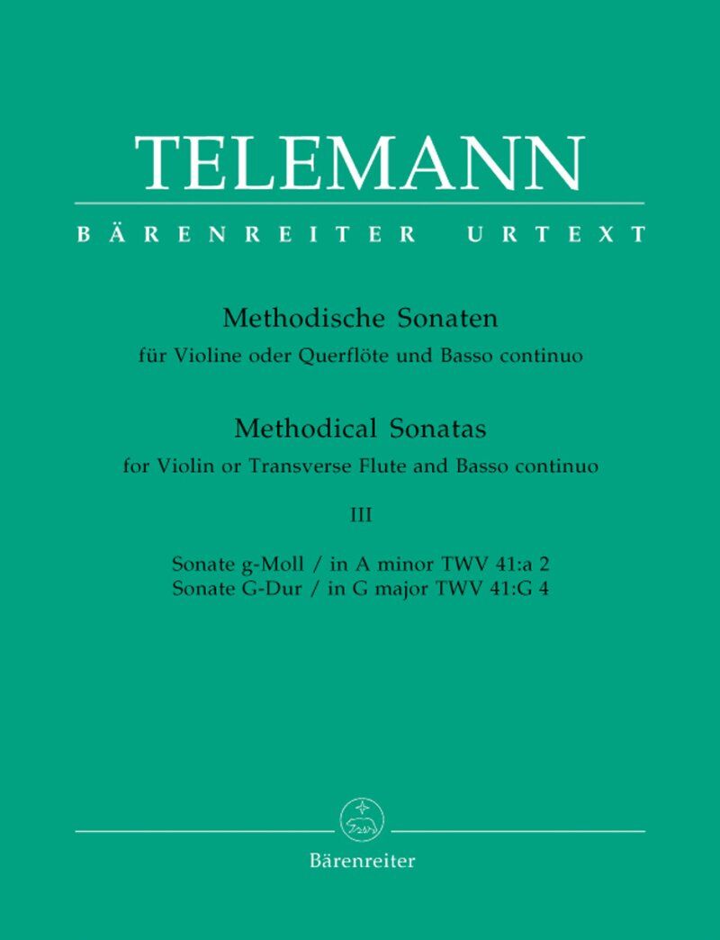 Telemann - Methodical Sonatas Vol 3 for Flute or Violin with Basso Continuo, Edited by Max Seiffert, 54 Pages, Urtext Edition