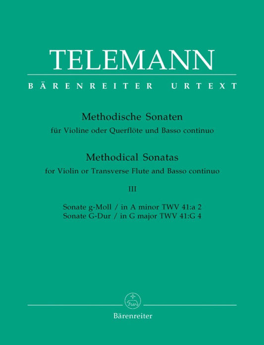 Telemann - Methodical Sonatas Vol 3 for Flute or Violin with Basso Continuo, Edited by Max Seiffert, 54 Pages, Urtext Edition