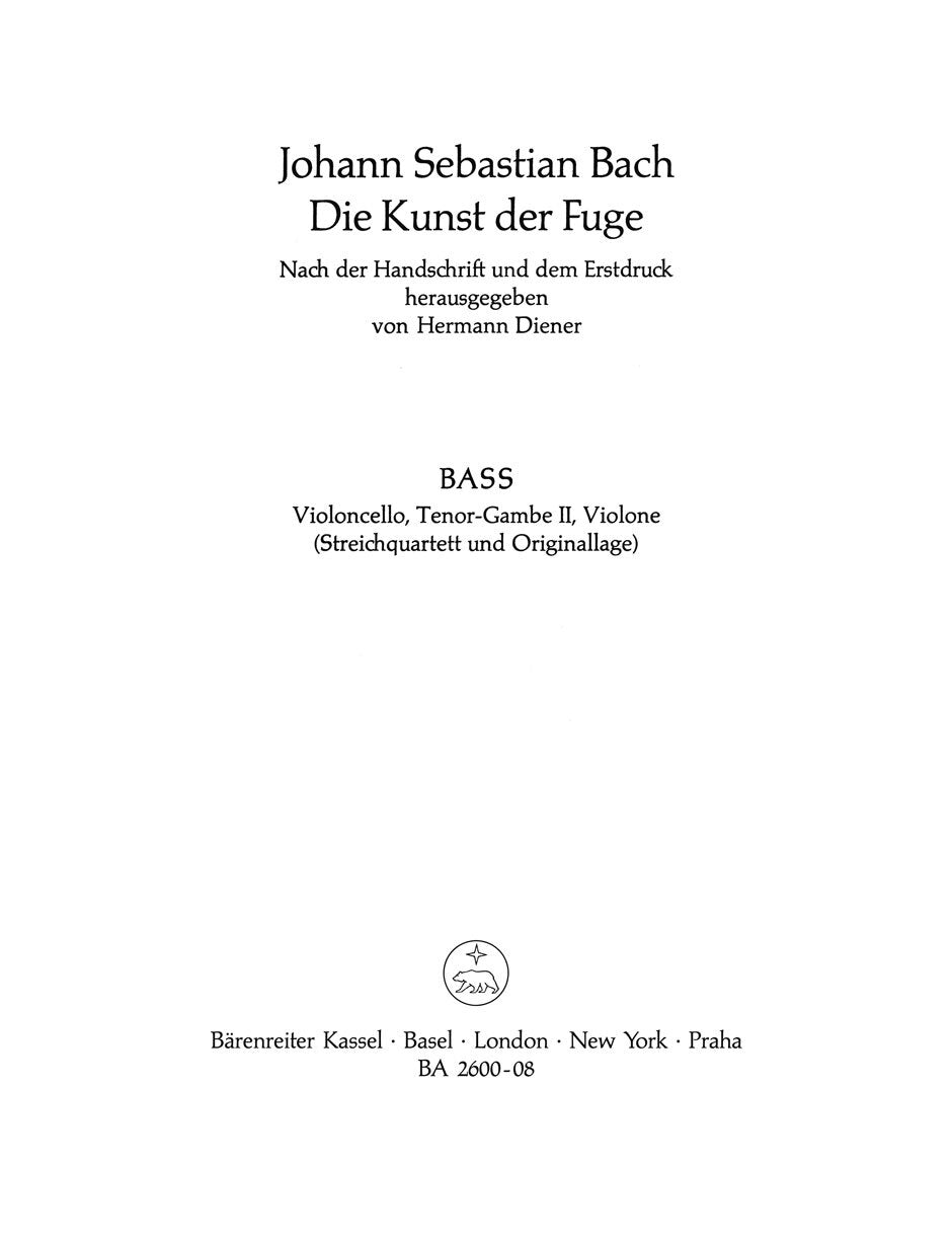 Art of Fugue Bass VC/KBD Cello Sheet Music