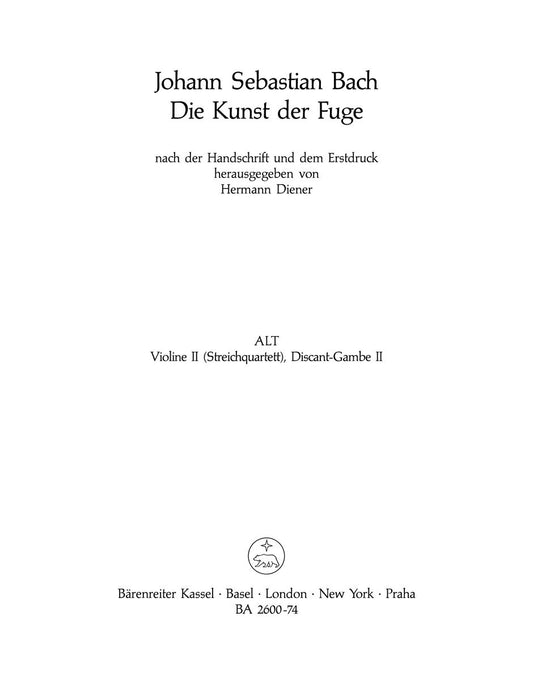 Art of Fugue Soprano Violin 1 Sheet Music
