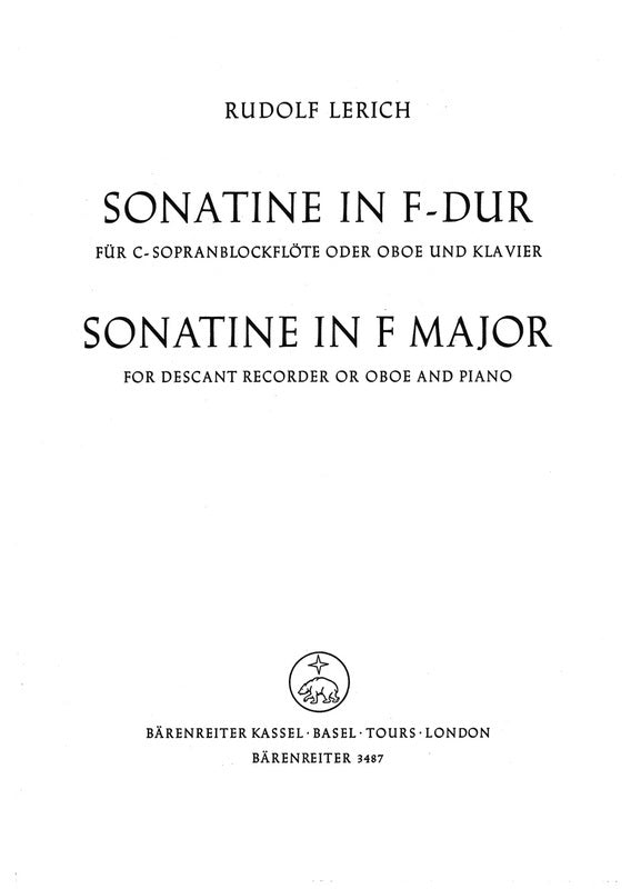 Lerich - Sonatina F Major Recorder/Piano (Softcover Book) Book