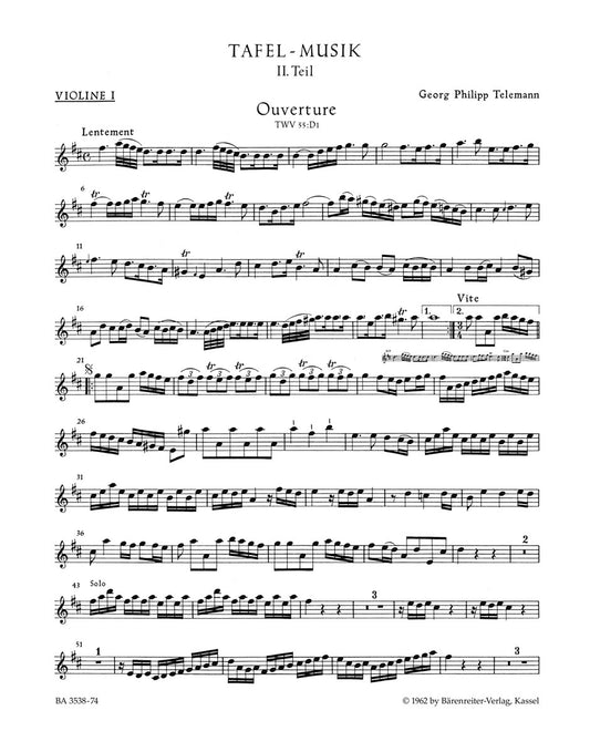Tafelmusik II Overture/Conclusion Violin Sheet Music