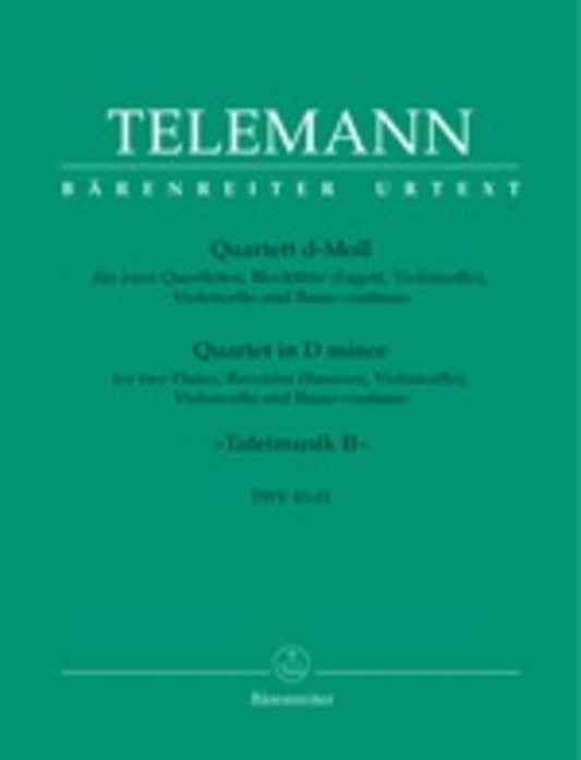 Quartet D Min Twv 43:D1 2Fl Rec Vc Bc Score/Parts Book