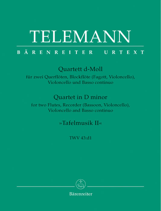 Quartett Für Zwei Querflöten, Blockflöte (Fagott, Violoncello), Violoncello Und Basso Continuo D-Moll Twv 43:D1