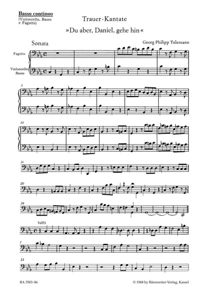 Trauerkantate Du Aber Daniel for Cello and Keyboard