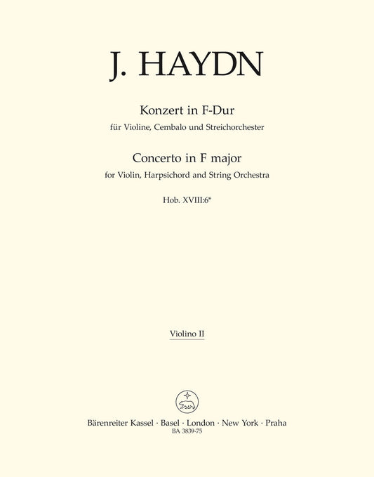 Concerto For Violin, Harpsichord And String Orchestra In F Major Hob. Xviii:6*