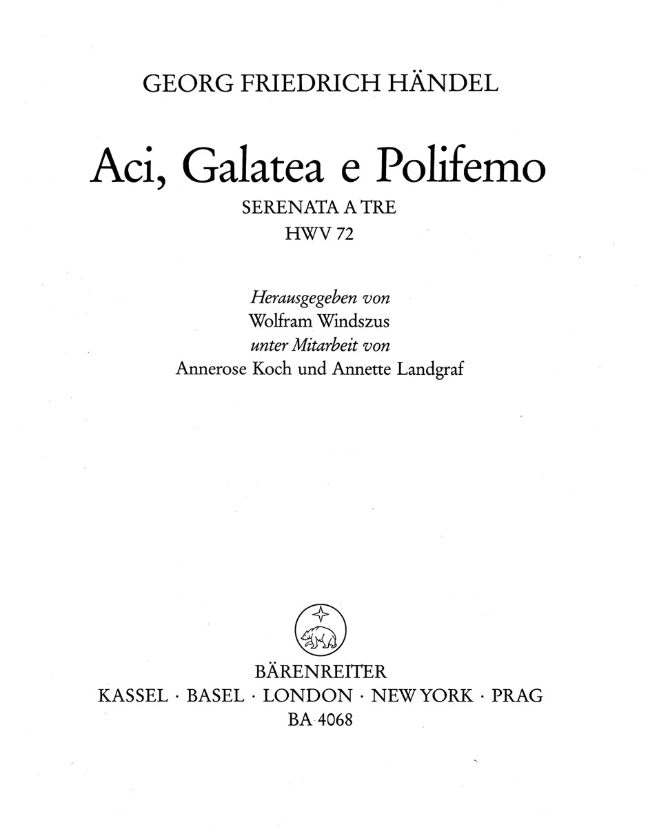 Aci, Galatea E Polifemo Hwv 72
