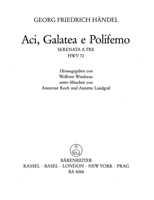 Aci, Galatea E Polifemo Hwv 72