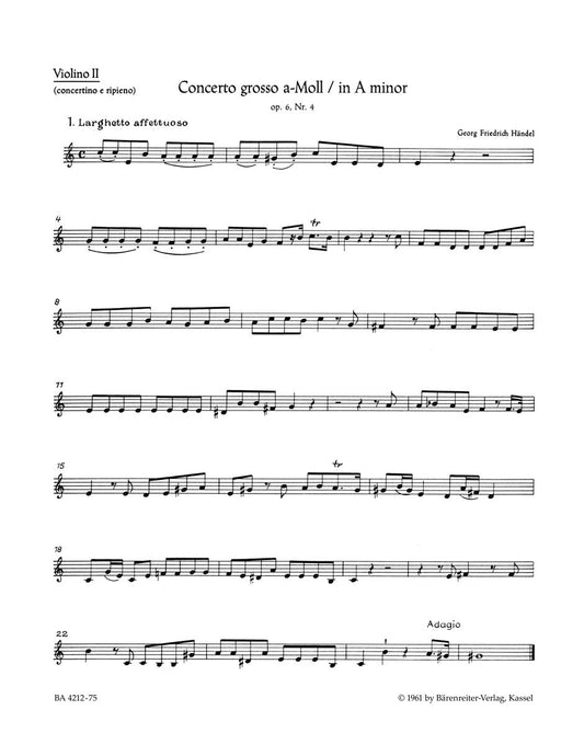 Concerto Grosso A-Moll Op. 6/4 Hwv 322
