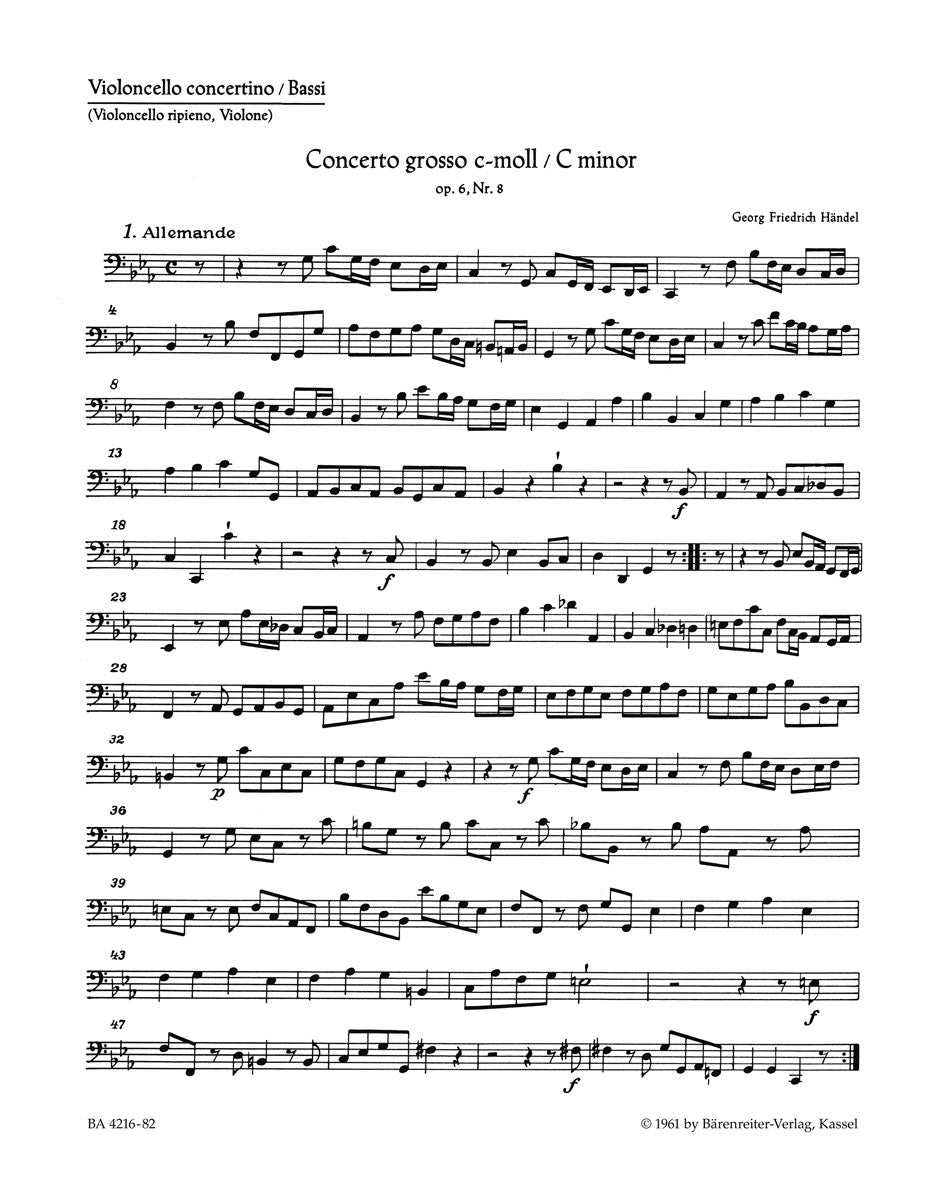 Concerto Grosso C-Moll Op. 6/8 Hwv 326