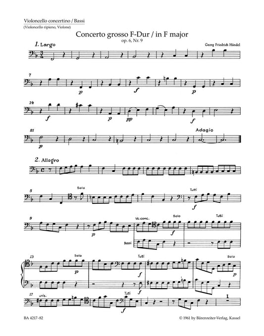 Concerto Grosso In F Major Op. 6/9 Hwv 327