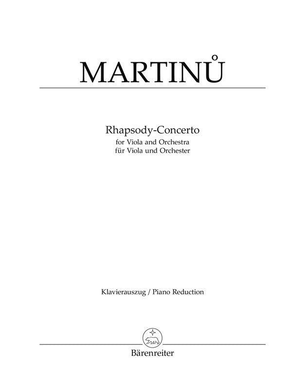 Martinu - Rhapsody Concerto Viola/Piano (Softcover Book) Book