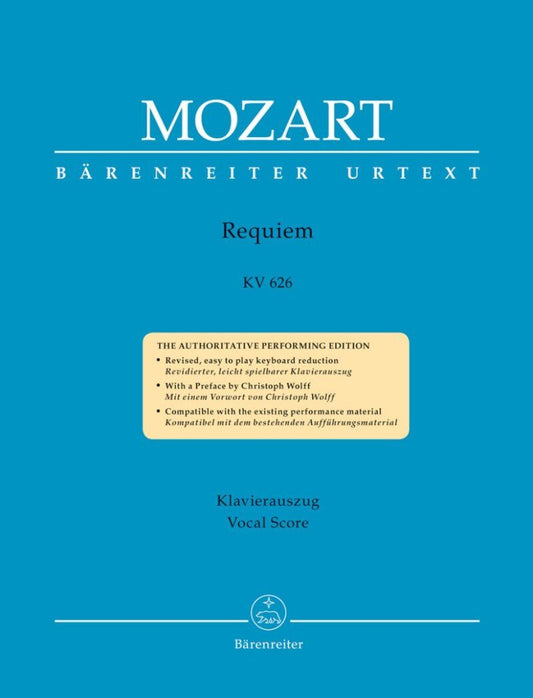 Mozart Requiem K 626 Vocal Score by Heinz Moehn, 80 Pages, Urtext Edition, Published by Barenreiter