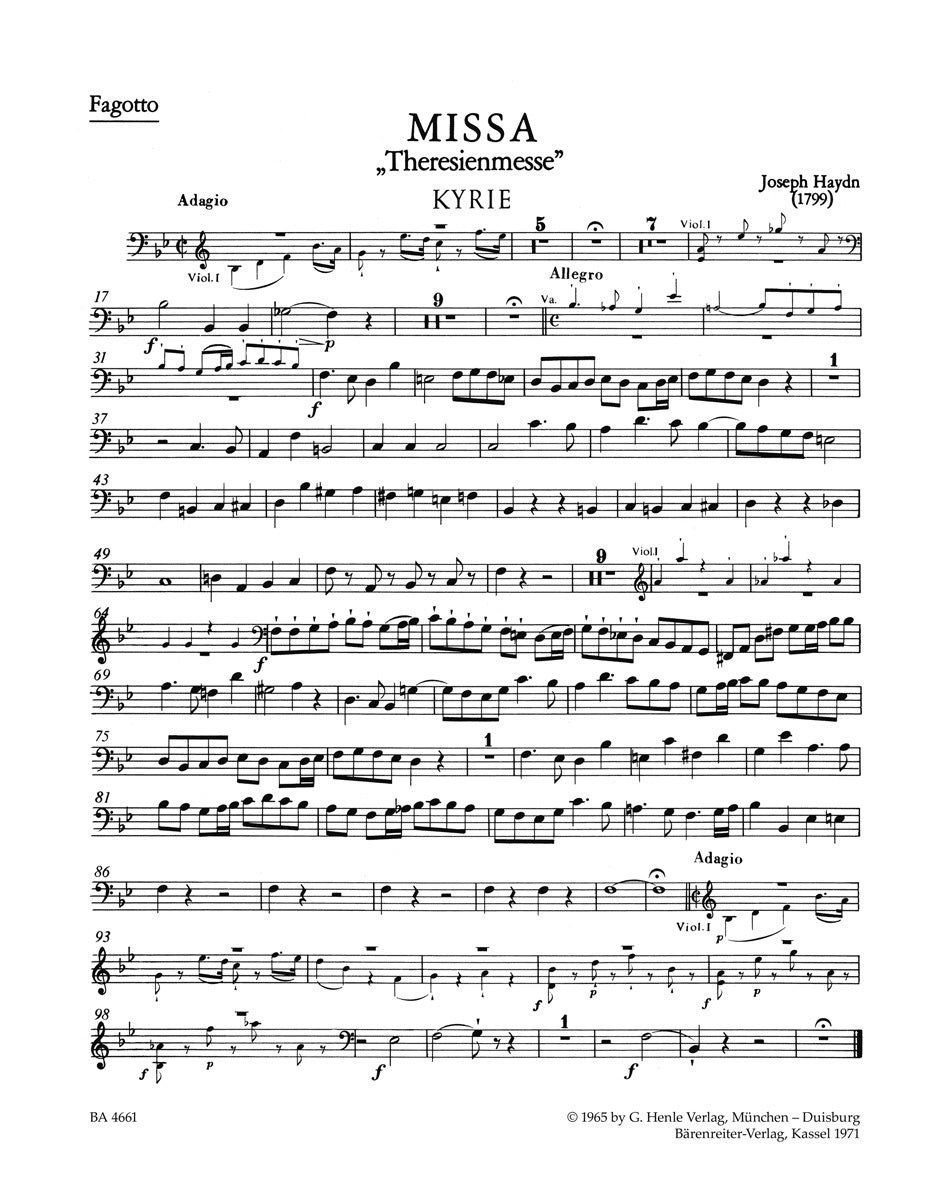 Theresien Mass in B Flat Wind Set - Full Orchestra Sheet Music