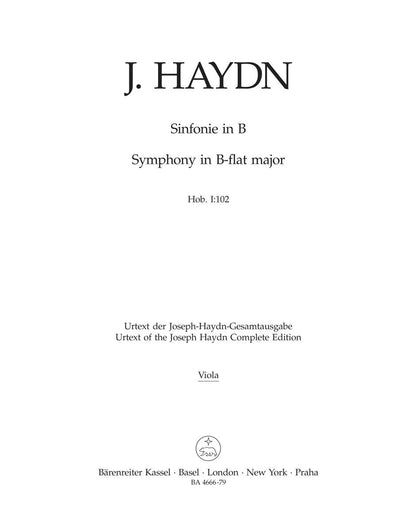 Symphony No 102 in B Flat for Viola Sheet Music