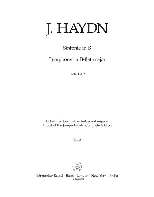 Symphony No 102 in B Flat for Viola Sheet Music