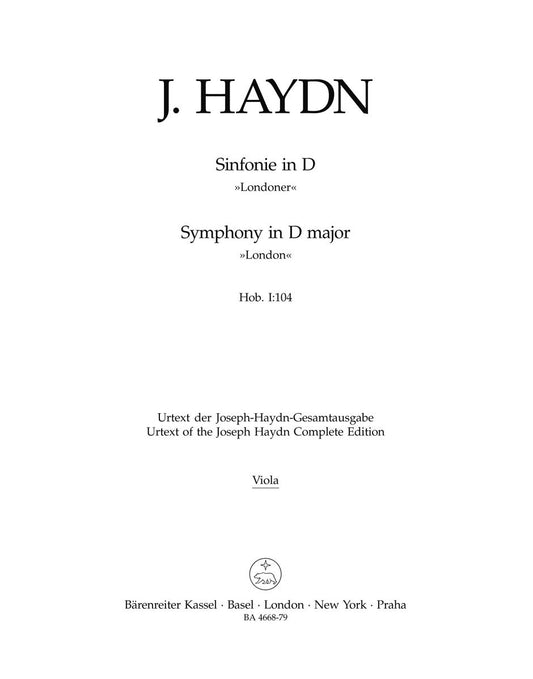 Symphony No 104 in D for Cello and Keyboard